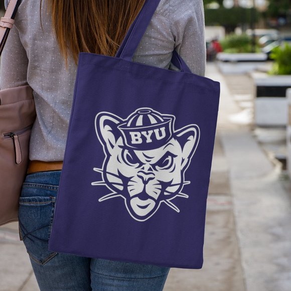 NEW BYU Brigham Young Cougars Mascot Canvas Medium Tote Bag NAVY - Picture 2 of 2